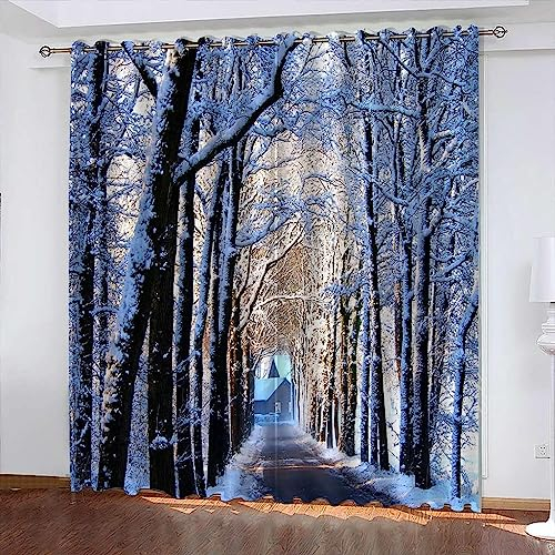 Boys Verdunkelungsvorhang-Set Für Schlafzimmer 3D-Druck Winterbäume Schneeszene Vorhänge Für Kinderzimmer Schiebegardine Blickdicht Für Dekoration Wohnzimmer Hotelbüro Esszimmer -6K9E7Z4V8A5