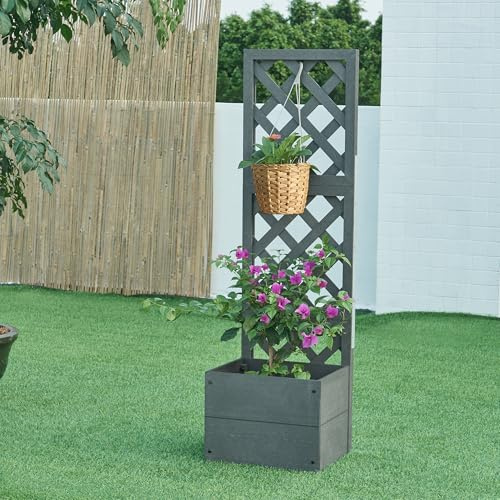 [en.casa] Fioriera con Spalliera a Grata per Piante Rampicanti Graticolato Divisorio con Cassetta Portapiante Fioriera Separè da Terrazza Balcone 135 x 40 x 30 cm WPC Grigio