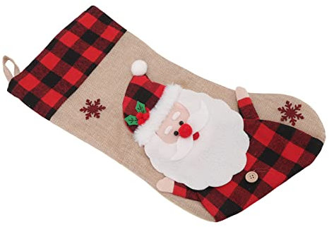 Weihnachtsstrumpf, Sackleinen-Weihnachtsstrümpfe, Weihnachtsstrumpf Zum Aufhängen, Rot Kariert, 3D-Muster, Hängender Weihnachtsstrumpf, Ornament für Zuhause, Festival, Dekoration