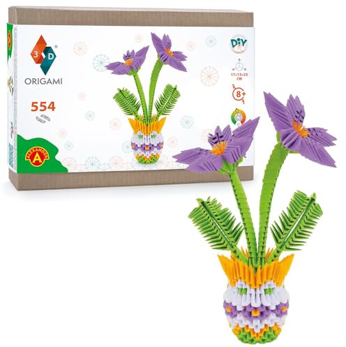 3D Origami Kreativ Set - Blumen - DIY Bausatz - modernes modulares Origami - kreative Unterhaltung für die ganze Familie - detaillierte Anleitung - 17 x 15 x 25 cm - 554 Elemente
