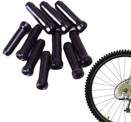 Generic Tappi terminali per cavi freno per bici, confezione da 10, neri, in lega di alluminio, parte per bicicletta, tappi per cavi, punte del freno, puntali del cambio, parti di mountain bike