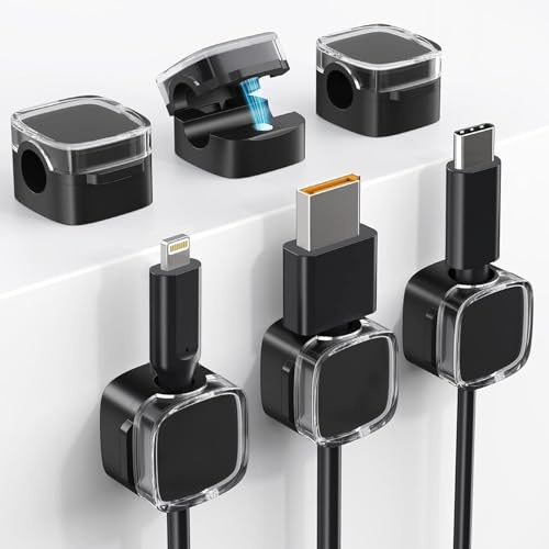 JUSTHERE 6 Stück Kabelhalter Kabelclips Kabel Organizer, Kabelhalter Selbstklebend Magnetische Kabelorganizer für Schreibtisch, Nachttisch, Ladekabel, USB, Kopfhörer-Leitung (Schwarz)