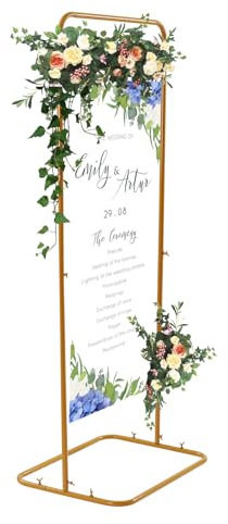 MEHOOSPVN Hochzeit Zeichen Stand 1.5M Ständer für Hochzeitsschild Poster Tragfähigkeit Gold Hintergrund Ständer aus Metall, Plant Stand, Hochzeitsdeko, Tragfähigkeit 6kg für Partys Business Events