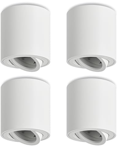 YindaLux Aufbauspot Weiß, 30° Schwenkbar, für GU10 & LED Module, 4 Stück | 230V, mit GU10 Fassung, Aluminium, Ø80×84mm, Rund, Matt, Deckenspots für Schlafzimmer, Küche, Ohne GU10-Lampe