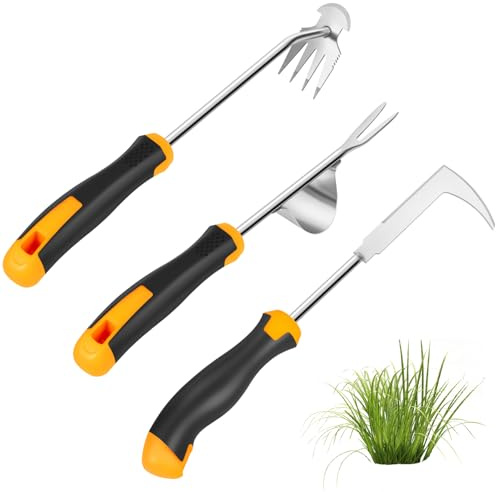 Dotet Garden Uprooting Weeding Tools - 3 Pack Hand Held Weeder Puller Tool Set, Rubber Handle, Weed Remover for Garden Farm Weeding