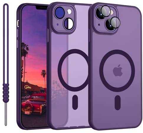 YUANDMI Cover Magnetica per iPhone 13 Compatibile con MagSafe, Cover Custodia Per iPhone 13 Traslucida Opaca Case Ultra-Sottile Silicone Anti-Scivolo Resistente ai Graffi, Viola Scuro