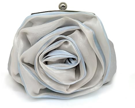 Pahajim Pochettes et Clutches Femme Clutch Bag en Satin Petit Sac Soiree Chic Fleurs Sac a Main Mariage avec Bandouliere pour Ceremonie Fête Banquet (Bleu Argenté)
