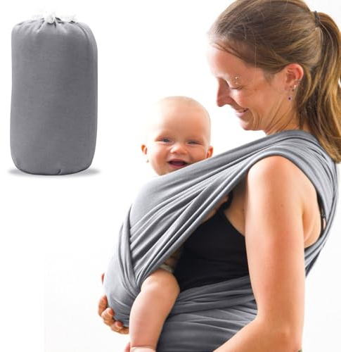 Alovez Baby Tragetuch Neugeborene, Elastisches Tragetuch Baby Neugeboren, Verstellbare Babytrage, Babytragetuch ab Geburt 3-20 kg (Grau)