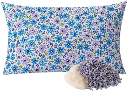 Lavendelkissen 30x20cm - Duftkissen mit Reißverschluss (Lavendel-Blumen-02) | Gefüllt mit Lavendelblüten und Schafschurwolle - Geblümt, Blumenmuster
