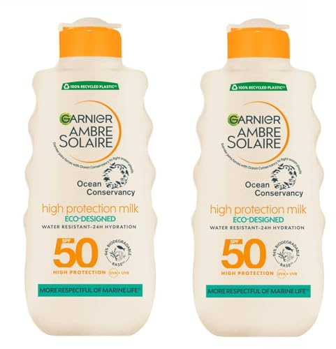 Garnier Ambre Solaire Sonnenmilch Ocean LSF 50 – hoher Schutz – wasserdicht – umweltfreundliche Formel – 200 ml (2 Einheiten)