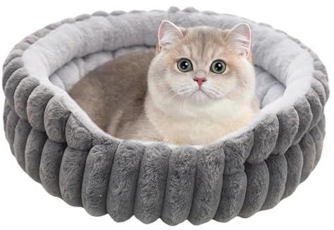 Katzenbett, Donut, rundes Schlafnest für kleine Haustiere, beruhigendes Plüschkissen, 50 x 50 x 15 cm, für Katzen, Hunde und Welpen, Winterwärme, Reisen, kaltes Wetter, weiches Tierbedarf, erholsames