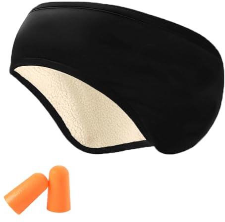 Sleep Ear Muffs 2 in 1 Sleeping Eye and Soundproof Ear Wrap Unisex Sleep Mask Blackout Adjustable Noise Reduction Cancelling Black Soft Cover Sleeping Warmer Thermal Headband for Men Women
