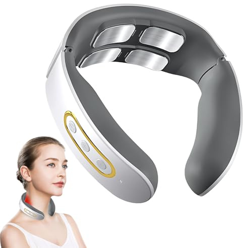 HOVCEH Elektrische Nackenmassagegerät, Nackenmassagegerät Kabellos, Massagegerät Nacken, Tragbares Neck Massager für Damen Herren, 4-Kopf-Puls-Massage und Heizfunktion, 6 Modi, 9 Intensitätsstufen