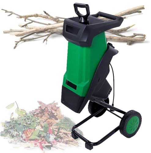 VNATWGOO Cippatore Elettrico per Foglie da 2400 W, con Sacco di Raccolta da 50 Litri, Trituratore per Legno, Trituratore Automatico per Legno, 4500 Giri/Min per Rami da 0 A 40 Mm Green