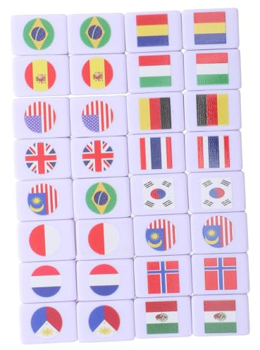Parliky 64pcs National Flag Mahjong Tiles Set Travel Double Player Board Game Portable Memory Matching Party Game for Family Coffee Table Entertainment