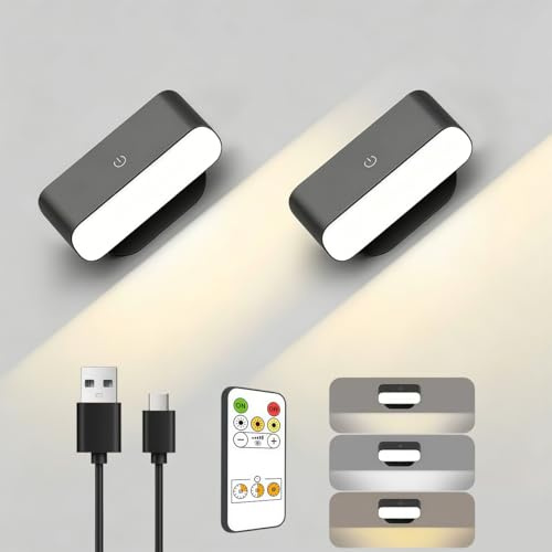 Alinana Rechargeable Wall Lights with Remote & Touch, 2 Pack Battery Operated Wall Sconce, Magnetic Stick-On, 3 Color Temperatures, Dimmable Cordless Wall Reading Lamp for Bedroom, Hallway, Picture