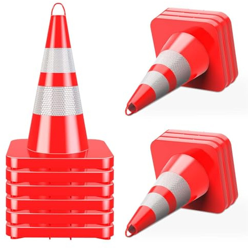 28 Orange Traffic Cones 12 Pcs, PVC Safety Road Parking Cones with 7lbs Base, Heavy Duty Parking Cones with w/ 4 Reflective Collar, Construction Cones for Driving Practice, Parking Lot, Roadwork