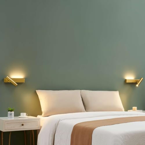 KOSILUM - Lot de 2 appliques laiton tête de lit droite et gauche - Lodvi - Lumière Blanc Chaud Eclairage Salon Chambre Cuisine Couloir - - 1718 lm - LED intégrée - IP20