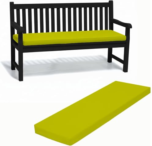 Cuddle Cloud Waterproof Outdoor Bench Cushion for Lawn, Garden & Patio – 2/3/4 Seater Long Bench Seat Pad with Removable Washable Cover (Lime Green, 3 Seater 140cm x 51cm x 5cm)