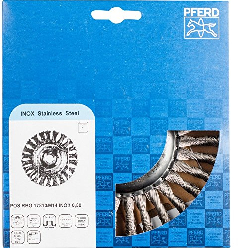 Pferd Cepillo de Alambre Redondo 178 millimeters, Ancho 13 millimeters, Alambre Trenzado Acero 0,50, Rosca M14 x 2
