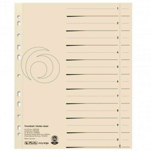 Herlitz 10840205 Trennblatt A4, Manilakarton, 180 g/qm, chamois (3 x 100 Blatt)