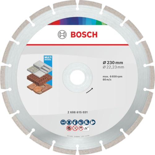 Bosch 1x Multi Material Diamanttrennscheibe, 230 × 22,23 × 7 mm | für Beton, Ziegelstein, Ø 230 mm, Professional Zubehör Großer Winkelschleifer