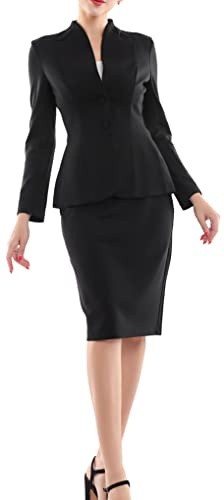 Marycrafts Women’s Blazer Skirt Suit Set – Professional 2 Pieces Outfit for Business Office Work and Career Attire 16 Black