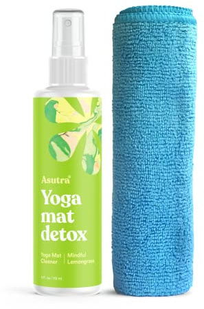 Asutra - Limpiador de esteras de yoga 100 % natural y orgánico, sin residuos resbaladizos, seguro para todas las alfombras, limpia y refresca, toalla de limpieza de microfibra gratis
