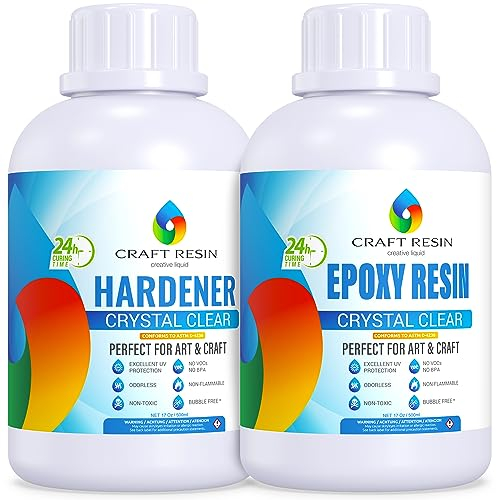 CRAFT RESIN 1L Crystal Clear Epoxy Resin Kit - Food Safe & UV Resistant for DIY Art, Wood, Jewellery Making, Coasters, Mould Casting Resin Epoxy - Low Viscosity, Self Leveling for Beginners & Pros