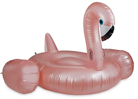 Relaxdays Aufblasbarer Flamingo XXL, Badeinsel für Pool & Meer, 2 Griffe, Diagonale 185 cm, Riesen Badeflamingo, pink