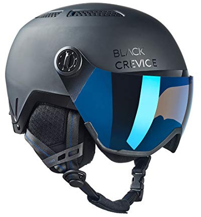 BLACK CREVICE Skihelm Chamonix I Skihelm mit Visier im Pilotenstyle I Skihelm Herren & Damen I Unisex Snowboard-Helm I Atmungsaktiver Ski-Helm I Größenverstellbar