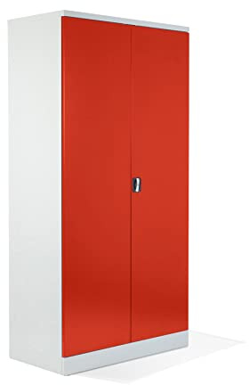 Schrank & Stuhl XXL Werkzeugschrank – Werkstattschrank mit 4 höhenverstellbaren Fachböden, Stahlschrank für Werkzeuge, 195 x 92 x 60 cm (H x B x T), Grau/Rot