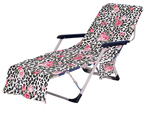 Strandstuhl Strandtuch mit Seitentaschen,Sonnenliege Handtuch, Leopard Rose Blumen Drucken,Polyester,Schonbezug für Gartenliege,Sandstrand,Schwimmbad,Tourismus (Farbe E, 75 × 210 cm)