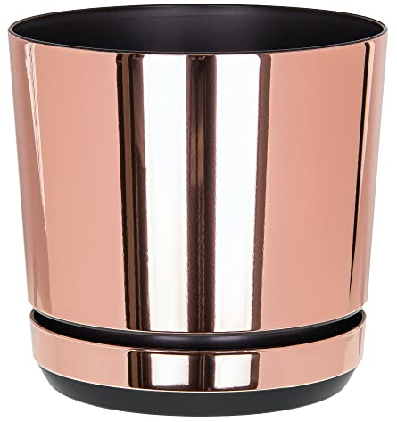 KORAD Indoor Plant Pots–6 Sizes, 25 Vibrant Colours–Rose Gold Modern Planter with Drainage Holes & Matching Saucer–Durable Recycled Plastic Flower Pot for Succulents, Herbs, and Houseplants (18 cm)