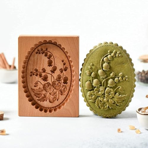 Carved Wooden Gingerbread Cookie Mold,3D Wooden Baking Mold Cookie Biscuit Press Stamp Molds, Cookie Cutter Set with Provance Rose Cookie Stamp ， DIY Biscuit Chocolate Stamp Mould (Violet)