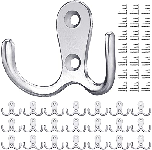 Gorffy Kleiderhaken Silber, 20 Stück Garderobenhaken Vintage mit Schrauben, Metall Doppelhaken Wandhaken, Kleiderhaken Wand für Bad, Küche (Silber, 20 Stück)