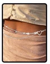 Prosy Geschichtete Strass-Herz-Taillenkette, Kristall-Körperkette, Bauchkette, Gürtel, Sommer, Strand, Kostüm, Schmuck, verstellbar, für Damen und Mädchen (Silber)