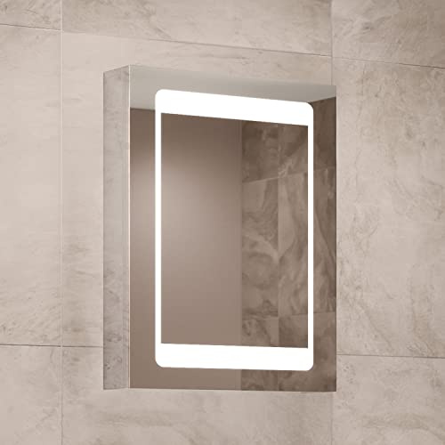 Atlanta LED Bathroom Mirror Cabinet Shaver Socket & Demister Pad- 450x600mm | Motion Sensor, Soft Close Hinges, Adjustable Shelving, Fully Assembled, IP44 Rated, Cool White Lighting, Wall-Mounted Storage