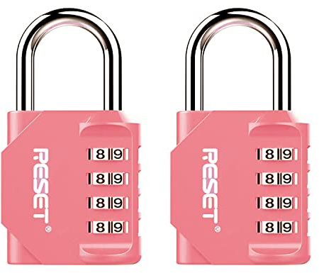 RESET-060 Lucchetto a combinazione a 4 cifre - Universale per interni ed esterni - Ideale per armadietti scolastici, recinzioni, cassette degli attrezzi, cancelli e valigie - Rosa, confezione da 2