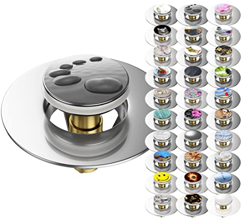 Sanilo Pop-Up Waschbeckenstöpsel, viele schöne universal Pop Up Abflussstopfen mit Motiv, Ablaufgarnitur (Black Stones)