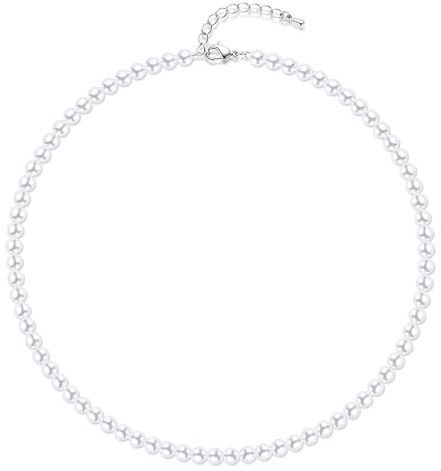Aleasha Einreihige weiße Perlenkette für Damen Kurze Perlenkette mit 6mm Hochzeit Bräute Schmuck