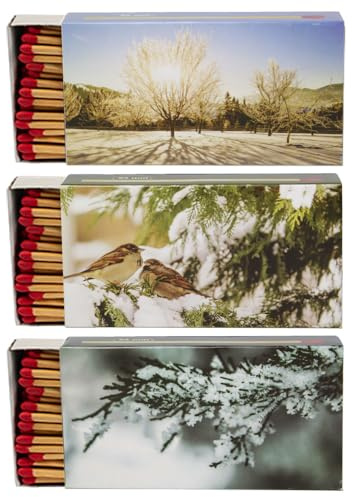 Kaminhölzer Kaminstreichholz Kaminanzünder 95mm stabile Streichhölzer Zigarrenstreichhölzer Zündhölzer für Zigarre Pfeife Kamin Grill Kerze Hölzer Lange Brenndauer - Wintertraum (3 Packungen)