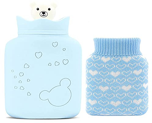 KOMUNJ Wärmflasche mit Bezug,Wärmflasche Kinder,Abnehmbare und Waschbare Wärmflasche,Wärmflasche mit Bezug Flauschig,Wärmflasche Tier, für Kinder und Erwachsene