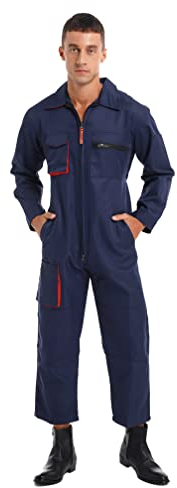MSemis Herren Arbeitsoverall Mechanisch Overall mit vielen Taschen Maleroverall Kurzarm Langarm/Jumpsuit Arbeitskleidung für Handwerker Marineblau L