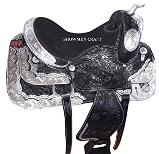 SHOWMEN CRAFT Westernsattel, komplett dekorativ, silberfarben, mit Halfter und Brustrufer