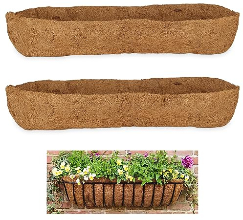APACALI 2 PCS Basket Liners for Wall Planters 36 Inch, Hanging Baskets Liners, Coconut Fiber Coco Liner, Brown Trough Liners for Wall, Garden, Balcony and so on
