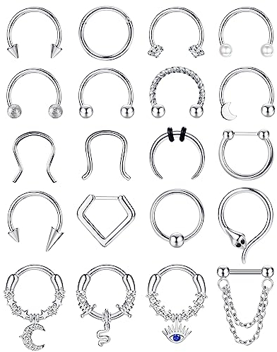 FIOROYAL 𝟐𝟎 𝐒𝐭ü𝐜𝐤 𝟏𝟔𝐆 Septum Piercing Chirurgenstahl Nasenpiercing Septum Clicker Piercing Set Gold Silber Schwarz Helix Conch Tragus Piercing Lippe Piercing Ring 10MM S