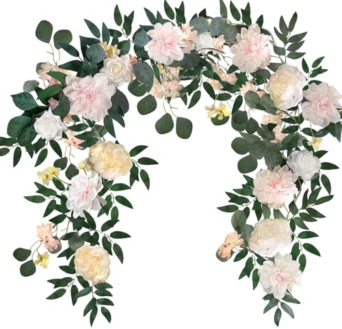 OrgMemory Eukalyptus Girlande Deko, 180cm, Künstliche Blumengirlanden, Blumengirlande Tischdeko, Hochzeit Blumen für Hochzeit Dekoration Haus Tisch Läufer Mantel Dekoration (Rosa)