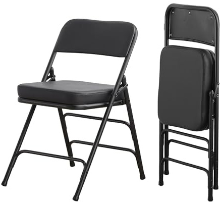 KAIHAOWIN 2 Pack Folding Chairs with Ultra Thick Padded Seat Foldable Chair Indoor Comfortable Metal Chairs with Soft Cushion-Black
