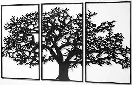 Kobolo Wandbild Wanddeko Metallbild - TREE - Metall - dreiteilig - schwarz - Baum Lebensbaum - XXL